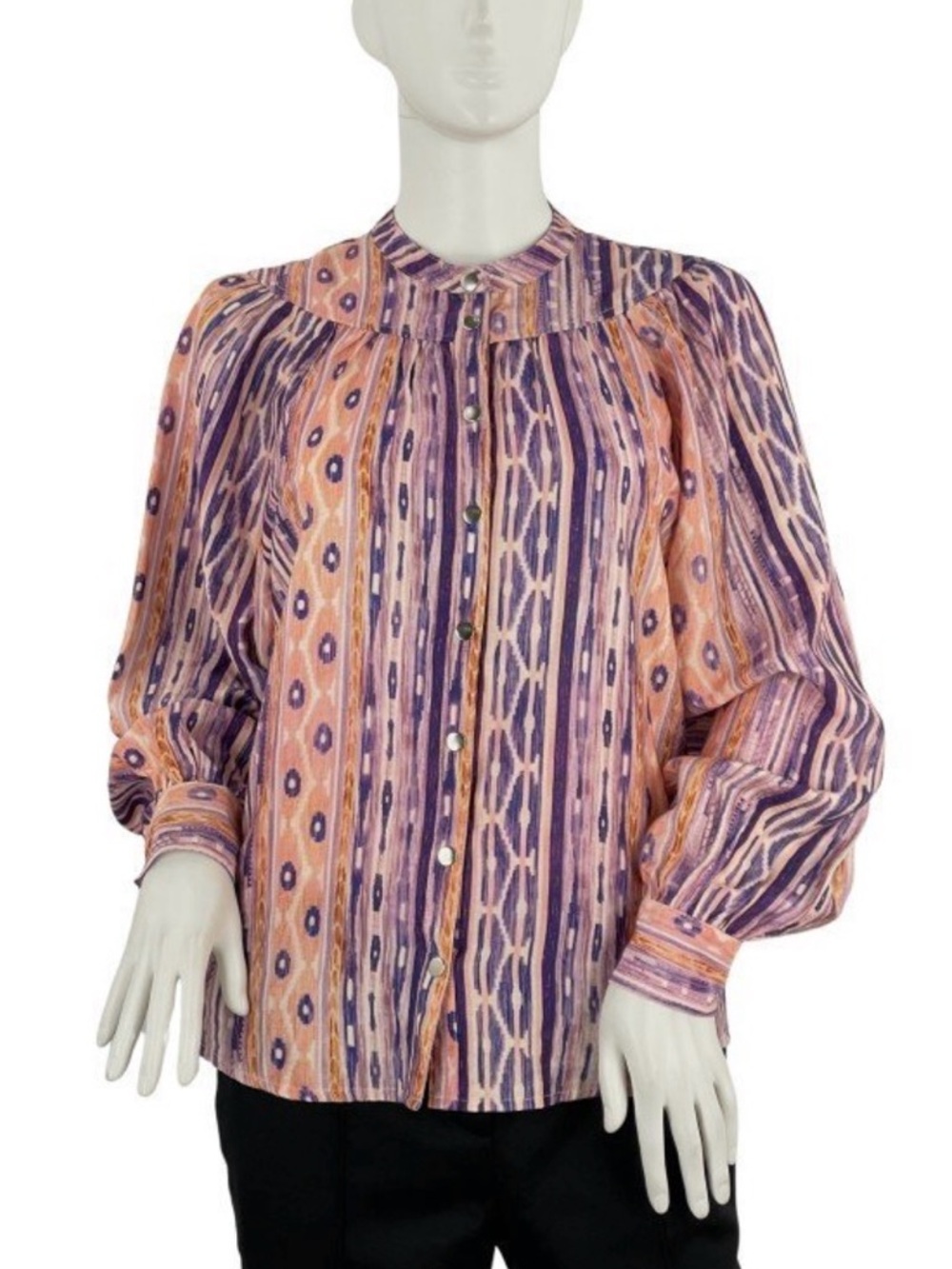 NWT Vaara Gathered Top Blouse Aztec Snap Up Front Large